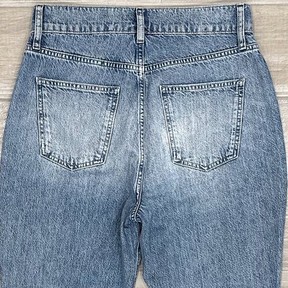 Triarchy Stove Pipe High-Rise Destroyed Distressed Jeans in Light Indigo Denim - Picture 9 of 16